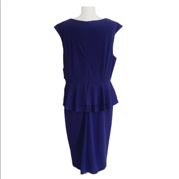 MARINA Cobalt Blue Purple Peplum Rose Sleeveless Cocktail Dress Size 16 NWT - Picture 4 of 13